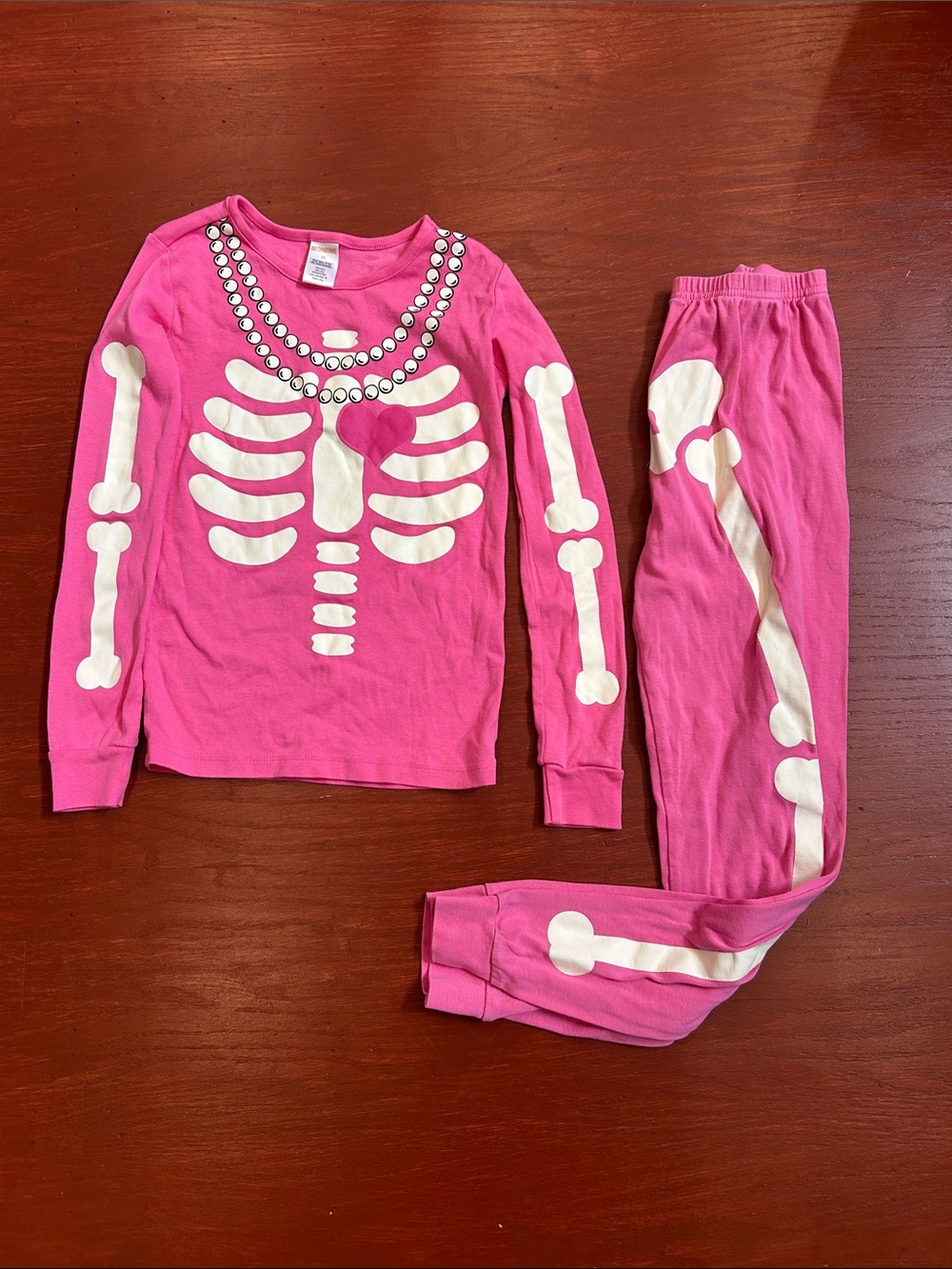 Gymboree Pink Skeleton Pajama Set with Pearl Necklace Print